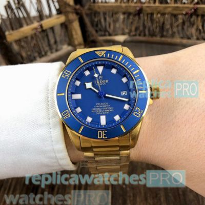Top Quality Replica Tudor Pelagos Blue Dial Yellow Gold Men's Watch